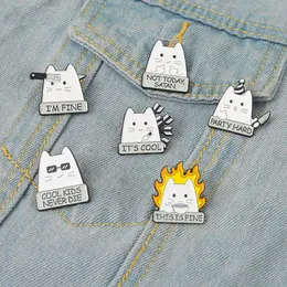 IM FINE Enamel Pins Custom COOL KIDS NEVER DIE NOT TODAY SATAN Cat Brooch Lapel Badge Fun Cartoon Jewelry Gift for Kid Friend 6 COLORS CUTE FUNNY