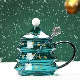 Tassen 2024 Romantischer Weihnachtsbaumglas Kaffeetasse Transparente Tasse Becher mit Deckel und Stick Bulk Children's Gift