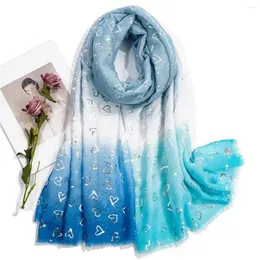 Scarves A Women's Gradient Cotton And Linen Love Stamped Soft Short Beard Scarf Shawl