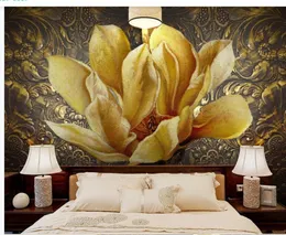 Pintura a óleo de metal Flor Flor Gold Flor 3D TV Background Wall Wallpaper moderno para sala de estar 8803752