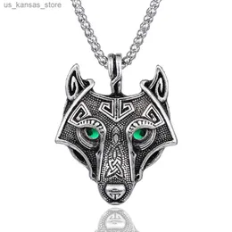 Hänge halsband Ny Viking Pendant Wolf Head Necklace Original Animal Head Hange for Men smycken gåva240408bzqc