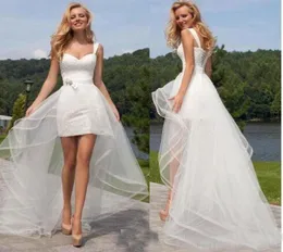 Spiaggia a due pezzi abiti da sposa a buon mercato laceup gallietta staccabile in pizzo corto 2 in 1 abito da sposa 201966661303