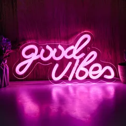 Chi-buy LED Neon Good vibes USB Powered Neon Signs Night Light 3D Wall Art Game Room Bedroom Living Room Decor Lamp Signs 240407
