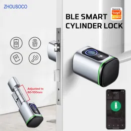 Zamknij Tuya Smart Bloppint Pedentprint Ttlock Bluetooth RFID Card Cylinder Smart Door Lock Biometryczny elektroniczny blokada cyfrowy dom bezkluczykowy
