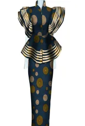 Bintarealwax Women Dwie kawałki ubieranie się afrykańskie ubranie dashiki bazin riche set spódniczka drukowana patchworka dostosowywanie zamek błyskawiczny WY48641026423