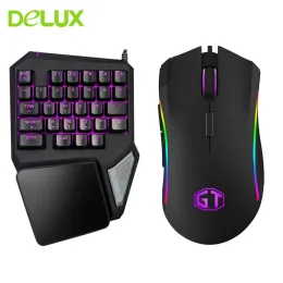 Адаптер Delux Wired Gaming Mouse Combo 4000 DPI с одной рукой T9 Pro Ergonomic Keypad Game 7 Случай с подсветкой для Gamer PC Laptop Desktop