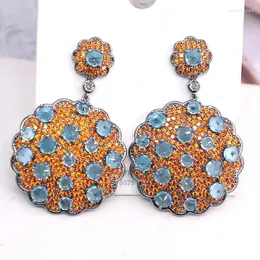 Dangle Earrings Bilincolor Fashion Cubic ZIrconia Orange Round Flower Earring For Women Wedding Jewelry