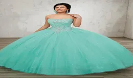 Turquoise Ball Gown Strapless Princess Tulle Quinceanera Dresses Gowns 2019 vestidos de 15 anos debutante Sweety Prom Party Gowns 8614084