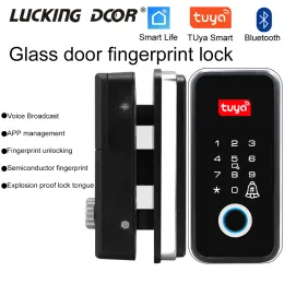 Lock Tuya App Biometric Photesrint Glass Door Lock Office Electronic Smart Card Lock with Remote WiFi Gateway Entry بدون مفتاح