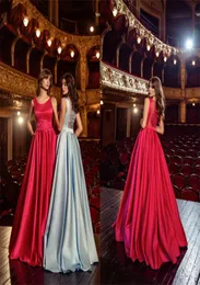 2020 Elegant A Line Prom Vestres Jewel sem mangas, vestidos de festa de cetim aplicados trem de varredura personalizada venda vestidos de baile baratos6879017