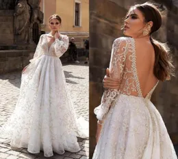 Bohemian 2022 A Line Wedding Dresses Lace Applique Long Sleeve V Neck Bridal Gowns Beaded Boho Beach Abiti Da Sposa2594302