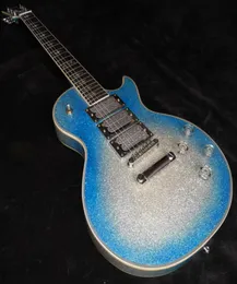 Özel Ace Frehley İmza Büyük Sparkle Metalik Mavi Patlamalı Gümüş Elektro Gitar Yıldırım Cıvatası KAPILARI 3 PICKUPS Ayna Geri C3016895