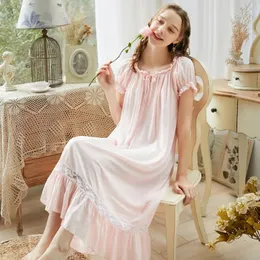 Sweet Lace Cotton Night Dress Women Long Robe Peignoir Vintage Victorian Nightgowns Princess Sleepwear Plus Size Sleeping 240408