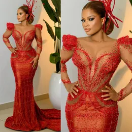 2024 Plus Size Aso Ebi Ebi Dress for Black Women Illusion Długie rękawy Formalne sukienka dla dziewcząt koronkowe koronkowe Druga sukienka Recepcja Urodziny Suknie na okazję AM663