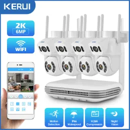 시스템 Kerui 6MP HD 무선 PTZ WiFi IP 홈 보안 카메라 시스템 듀얼 렌즈 8CH NVR 비디오 H.265 CCTV 방수 감시 키트