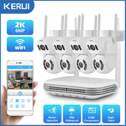 Sistem Kerui 6mp HD Kablosuz PTZ WiFi IP Ev Güvenlik Kamera Sistemi Çift Lens 8CH NVR Video H.265 CCTV Su Geçirmez Gözetim Kiti