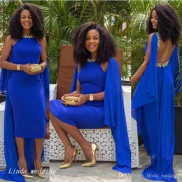 African Royal Blue Evening Dress Long Beaded Backless Formal Special Occasion Dress Prom Party Gown Plus Size vestidos de festa4368099