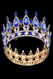 Baroque Big Crown Pageant Full Circle Tiara Clear النمساوي الزمردي وحشيات الملك الملكة كوين تاج الزفاف الزفاف التاج الحزب 8455926