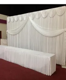 10ft20ft White color ice silk Wedding Backdrop Curtain With Swags gold drape Luxury Wedding Props Satin Drape curtain party decor3651012