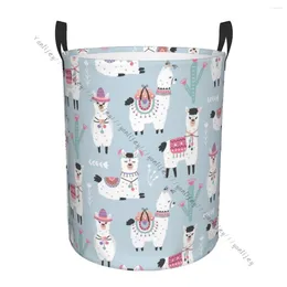 Laundry Bags Bathroom Organizer Cartoon Llama Alpaca And Cactus Folding Hamper Basket Laundri Bag For Dirty Clothes Home Storage