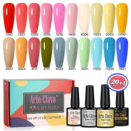 젤 Arte Clavo 24pcs 키트 선물 상자 젤 매니큐어 세트 8ml 컬러 UV 네일 디자인 네일 아트 매니큐어 무광택 상단베이스 코트 개화 젤