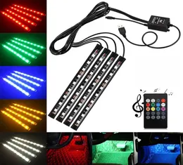 4pcs Car USB 5050 SMD 9 LED RGB Lights Strip Interior Atmosphere Neon Lamp Control Control IR Remote2972006