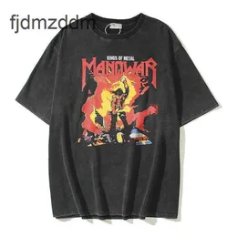 Designer masculino Mangas curtas VTG Tee Muscular Mens guitarra-metal rock banda de rock casual lasca solta camiseta com mangas de mangas angustiada