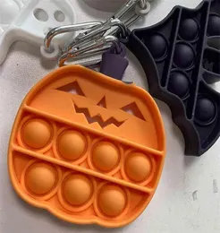 Cartoon PUSH POP Finger Toys Silicone Halloween Pumpkin bat ghost Skull Key Ring Sensory Bubble Puzzle Keychain Kids Decompression Toy G921RIH1235750