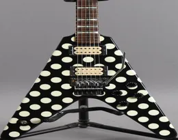 Jack Son Randy Rhoads Polka Dot Siyah Uçan V Elektro Gitar Mop Bowtie İçeriler Floyd Rose Tremolo Köprü Kilitleme Nutu Whammy 7062521