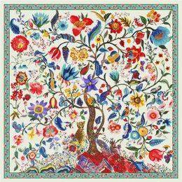 POBING SILK SCARF Kvinnor stora sjalar Animals Life Tree Print Stoles Square Bandana Luxury Kerchief Hijab Female Foulards 130cm 240322