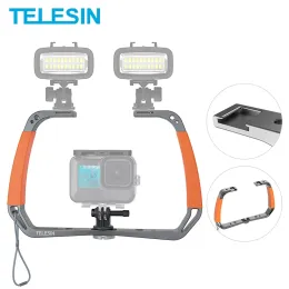 Cameras TELESIN Diving Rig Stabilizer Aluminium Alloy Double Arm Tray Holder For GoPro Hero 11 10 9 8 7 Insta360 ONE DJI Action2 Camera