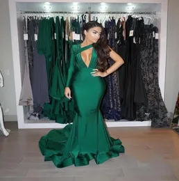 2019 sexy grüne Abendkleider afrikanischer Stil Sweep -Zugfalten Deep Vneck One Schulter Meerjungfrau Prom Party Kleider Vestido de Fest4736927