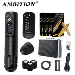 Ambição Soldier Wireless Tattoo Machine Pen Kit Motorless With 2400mAh Battery 80pcs Cartucho misto para o artista 240327