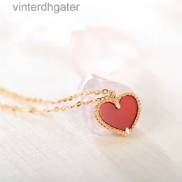 High quality vanclef clover necklace designer for womenRed Agate Love Necklace Womens Heart shaped Pendant Korean Edition Elegant and Mini Necklace