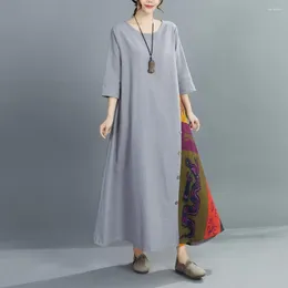 Casual Dresses Women Dress Stylish Retro Maxi With Colorful Print Button Detailing Women's Spring Summer A-line Three For A