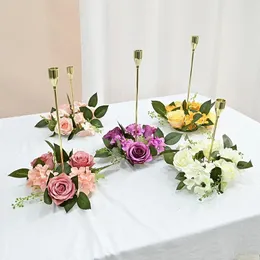 Ljusstakar europeisk stil 20 cm rose garland ljusstake konstgjorda siden blommor kranshållare julbröllop bordsdekoration