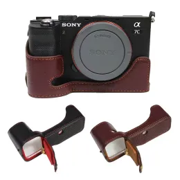 소니 A7C 알파 7C ILCE7C 반 바디베이스가있는 가방 진정한 가죽 케이스 카메라 가방 커버