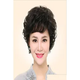 شعر مستعار Human Hairless Caps Middleaged و Old Wig Women039S Mother Curly Mother Real Heal Headgear6459974 Drop Delivery Products Otnaw