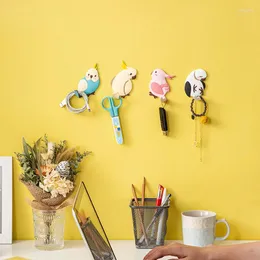 Krokar papegoja nyckelhållare förvaring krok söt tecknad fågel design lim färgglad hemdekorativ