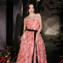 Casual Dresses Ofallsis Pink Strapless Three Dimensional Floral aftonklänning Luxury 2024 Winter Bride Wedding Toasting Host