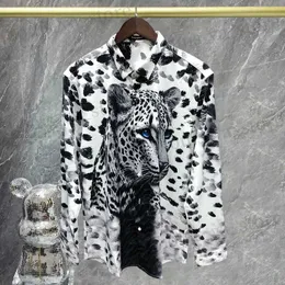 Mäns avslappnade skjortor högkvalitativa djur leopard tryck skjorta camiseta maskulina hösttröjor för män sociala klubb kläder märke mode tryck skjorta män t240408