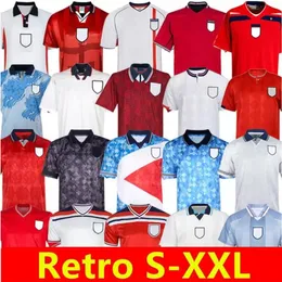 Retro 1990 1996 1998 2002 Englans Kits Blackout Kits Gascoigne Owen Gerrard Camisa de futebol de manga longa Barnes 84/87 Mash Up Fowler Robson Scholes Scholes