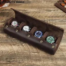 Watch Boxes Roll Case Storage Box Leather Holder Organizer Watchmaker Travel Handmade Luxury Gift Jewelry Display With Pillow 4 Slot