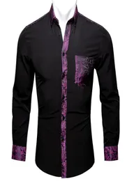 Men039s Dress Shirts BarryWang Black Solid Purple Floral Splicing Shirt Man Long Sleeve Casual Soft For Men Designer Fit BCY07088362