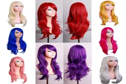 70 cm de onda solta perucas sintéticas para mulheres Cosplay peruca loira azul vermelho rosa cinza cabelos roxos para festa humano halloween natal gif6984169