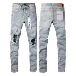 fioletowe dżinsy męskie dżinsy projektant ułożony długie spodnie rozryte dżinsy na wysokim ulicy zamek mucha retro farba plastra dżinsowa stóp stóp Mikro elastyczne spodnie