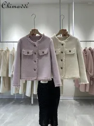 Kadın Ceketleri Sonbahar Kış Fransız Tarzı Tersinir Kaşmir Kat Uzun Kollu Tek Kesilmiş Gevşek Zarif Yün Paltolar