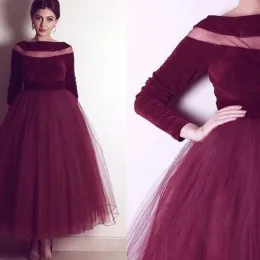 Sukienki Burgundowe aksamitne suknia wieczorowa 2019 ALINE SUKIETY PROM Z DŁUGO SKŁAD SKŁADKA DŁUGO FISTROWE SZUNCJE