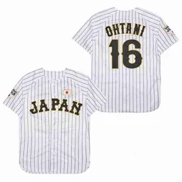 Herren Polos BG Baseball Trikot Japan 16 Ohtani Trikots Nähen Stickerei hochqualität billig Sport Outdoor White Black Stripe World Neu