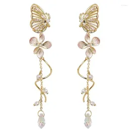 Dangle Earrings 2024 Crystal Flower Drop Imitation Pearl Pendant Butterfly for Women Fashion Jewelry